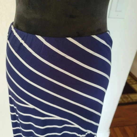 Ann Taylor Loft Maxi Skirt Stretch Striped Navy Bl - Picture 3 of 7